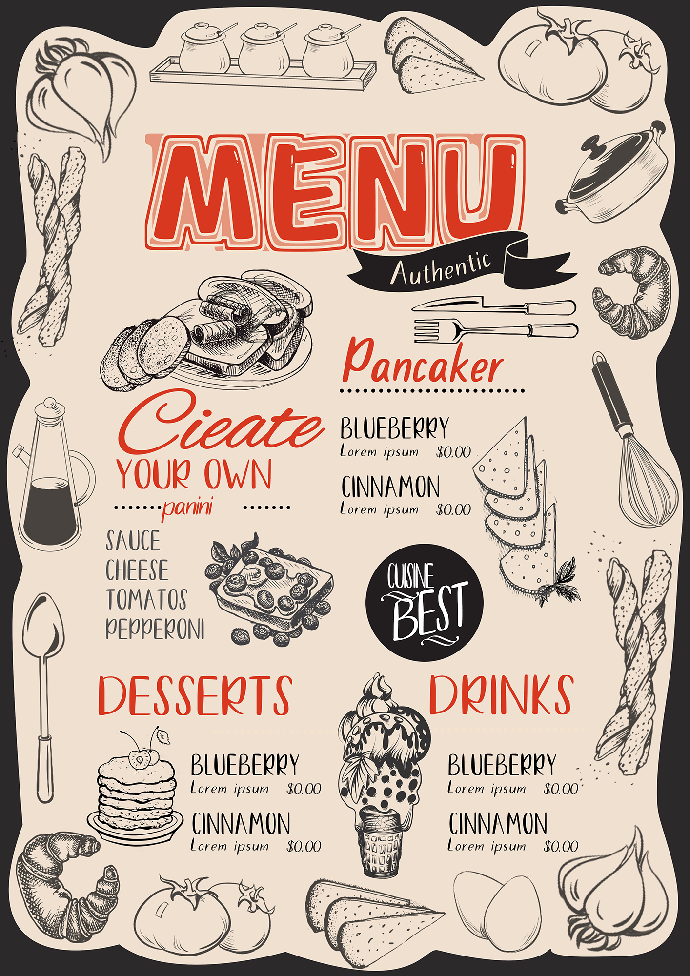 餐厅甜品菜单模板图片