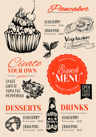 手绘复古创意海报模板_复古甜品素描菜单