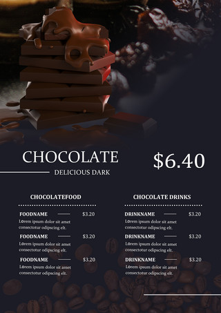 餐厅甜点巧克力菜单