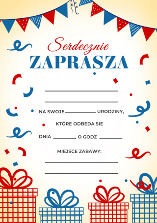 波兰生日邀请函卡通礼盒蓝色红色模版