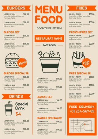 饮品菜单海报模板_快餐餐厅复古风格菜单模板