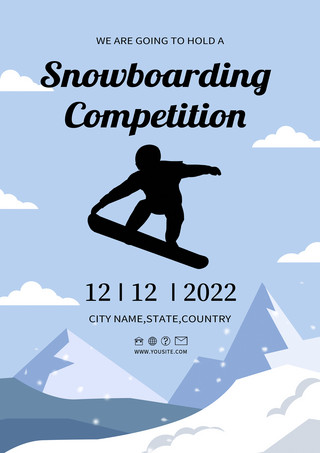复古底纹印花海报模板_冬季单板滑雪运动蓝色抽象海报