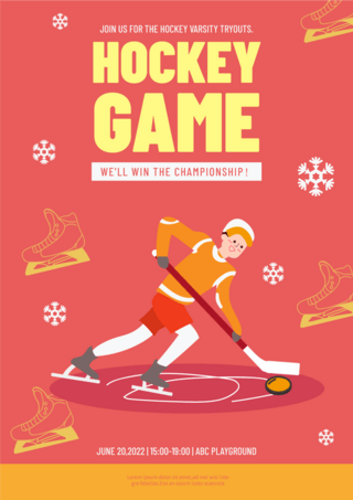 春天海报模板_曲棍球运动员比赛插画风格红色海报