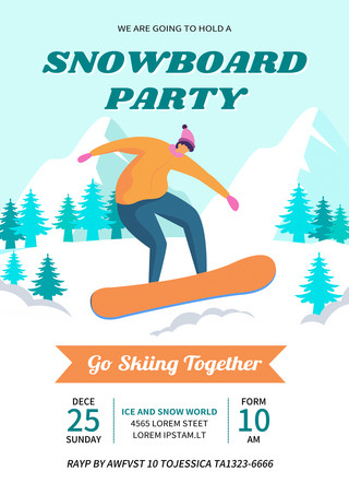 复古底纹印花海报模板_冬季单板滑雪运动绿色趣味海报