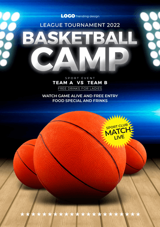 篮球训练营海报模板_篮球灯光体育比赛海报