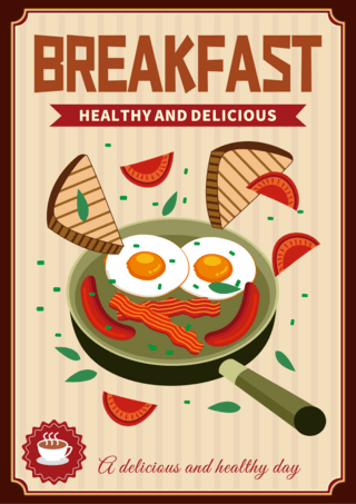 早餐食物卡通插画模版健康营养早餐海报