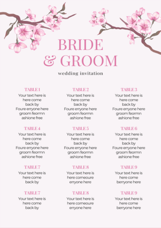 樱花樱花树枝海报模板_婚礼座位表时尚现代粉色模版