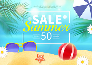 促销夏季海报模板_夏日创意阳光沙滩促销海报
