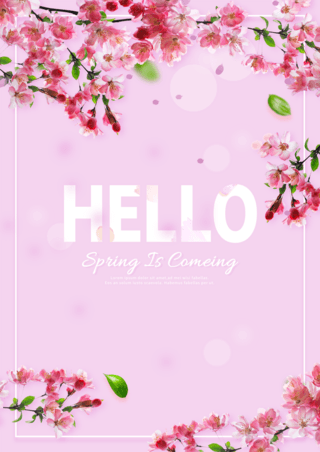 春天来了樱花枝叶花瓣宣传海报
