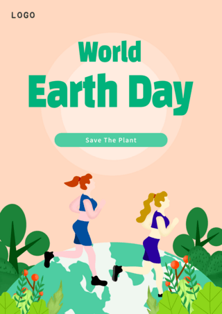 世界地球日环境保护粉色海报