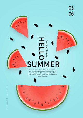 切片水果海报模板_你好夏天绿色水果西瓜宣传模板淡蓝色竖版海报