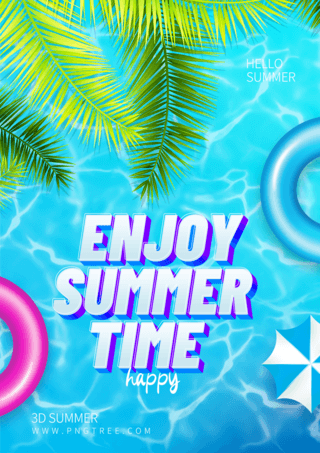 夏日海报模板_你好夏天艺术字卡通泳池蓝色宣传海报