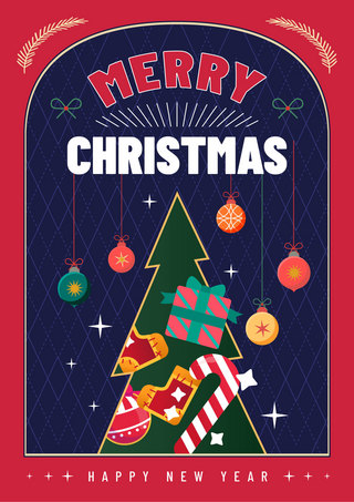 圣诞节礼物边框海报模板_圣诞节贺卡通风格彩球