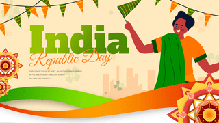 跳舞人物花卉彩旗印度共和日节日网页横幅