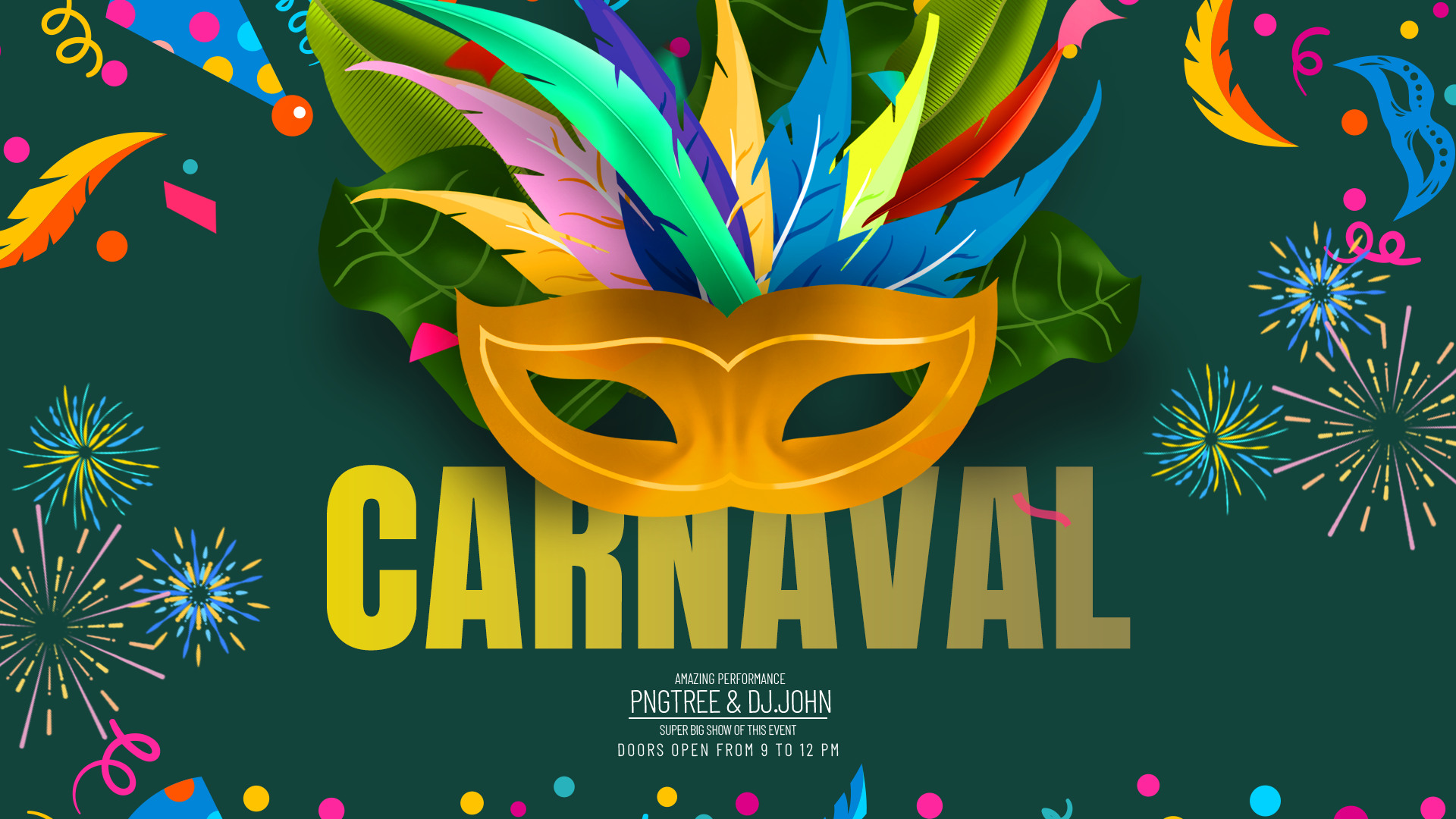 烟花羽毛彩色面罩巴西狂欢节节日派对网页横幅图片