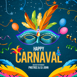 纤细羽毛海报模板_彩色羽毛气球面罩巴西狂欢节节日派对社交媒体广告