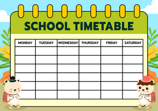 卡通学校学校海报模板_卡通教育学校计划表绿色日历时间表