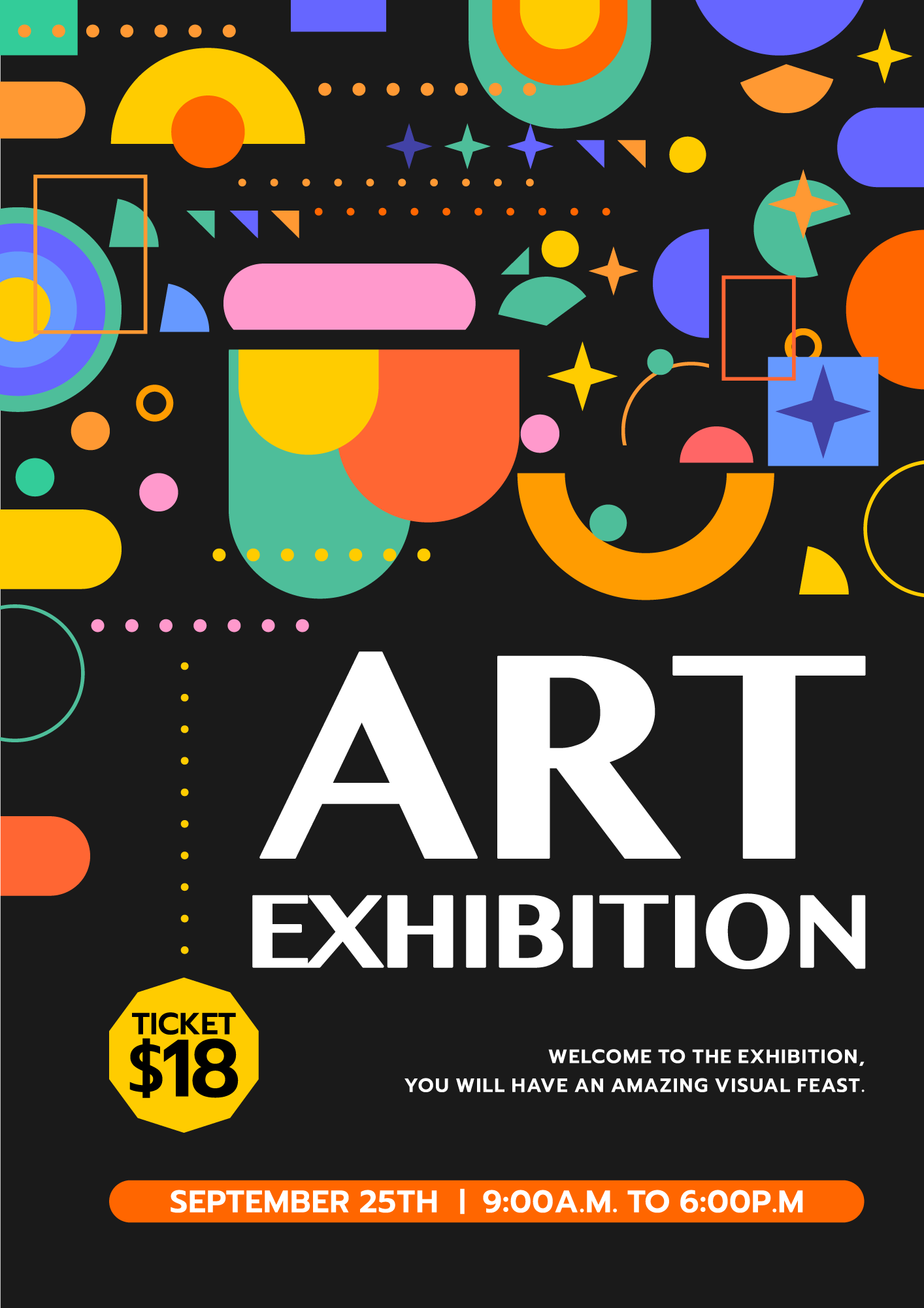 艺术展览宣传传单彩色抽象几何图案艺术展览海报图片