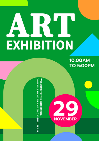 亲子游览海报模板_艺术展览宣传传单绿色抽象图形艺术展海报