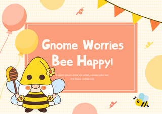 蜜蜂侏儒气球生日快乐彩色祝福贺卡