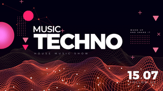 音乐会节目单海报模板_创意科技波浪线条电子音乐派对网页横幅