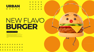 卡通可爱立体汉堡包快餐餐饮宣传促销网页横幅