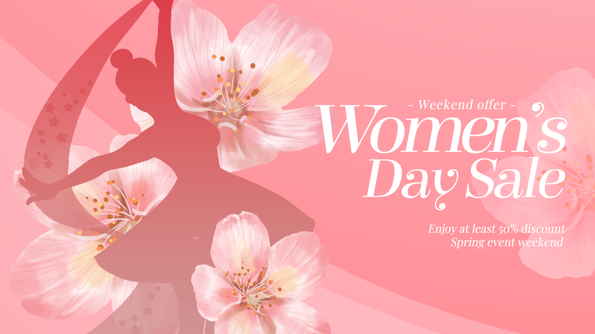 女人剪影卡通花卉国际女人节宣传促销网页横幅图片