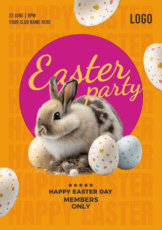 花纹海报模板_卡通立体3d兔子彩蛋复活节节日海报