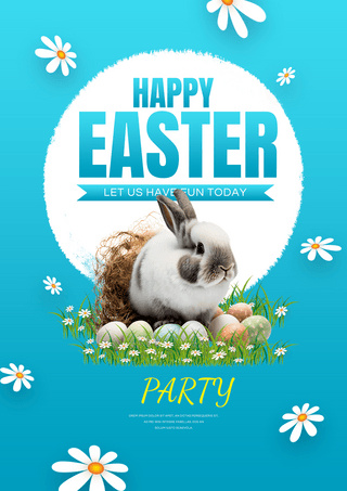 感恩海报创意海报模板_卡通立体3d兔子彩蛋花卉植物复活节节日海报
