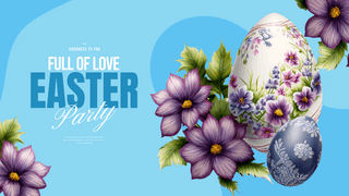 春季复活节海报模板_花卉植物3d立体卡通复活节彩蛋节日网页横幅
