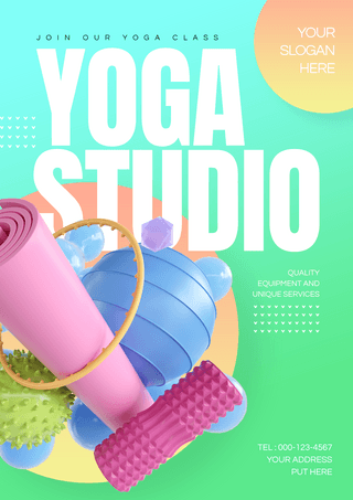 瑜伽运动健身海报模板_立体几何渐变3d瑜伽运动健身俱乐部海报
