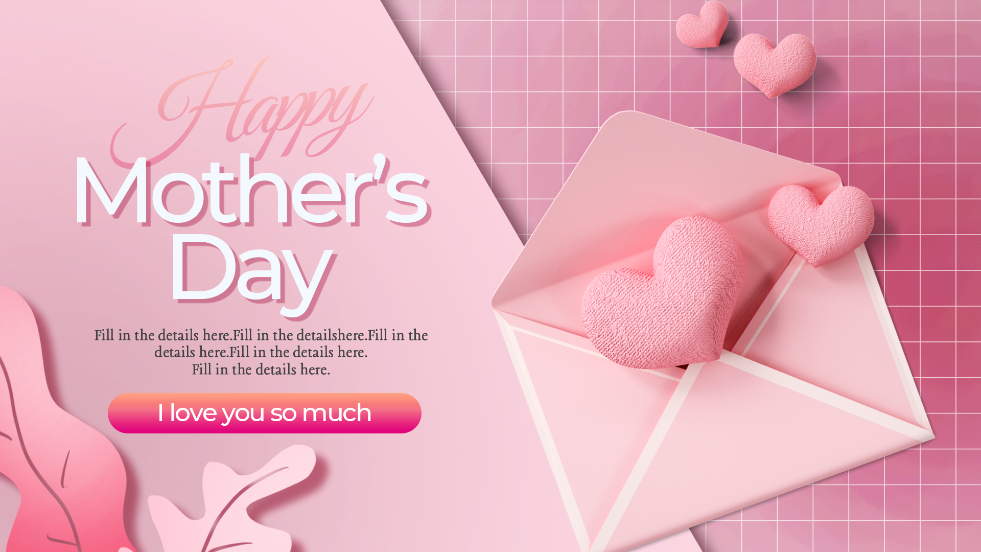 母亲节时尚风格立体信封粉色横幅图片