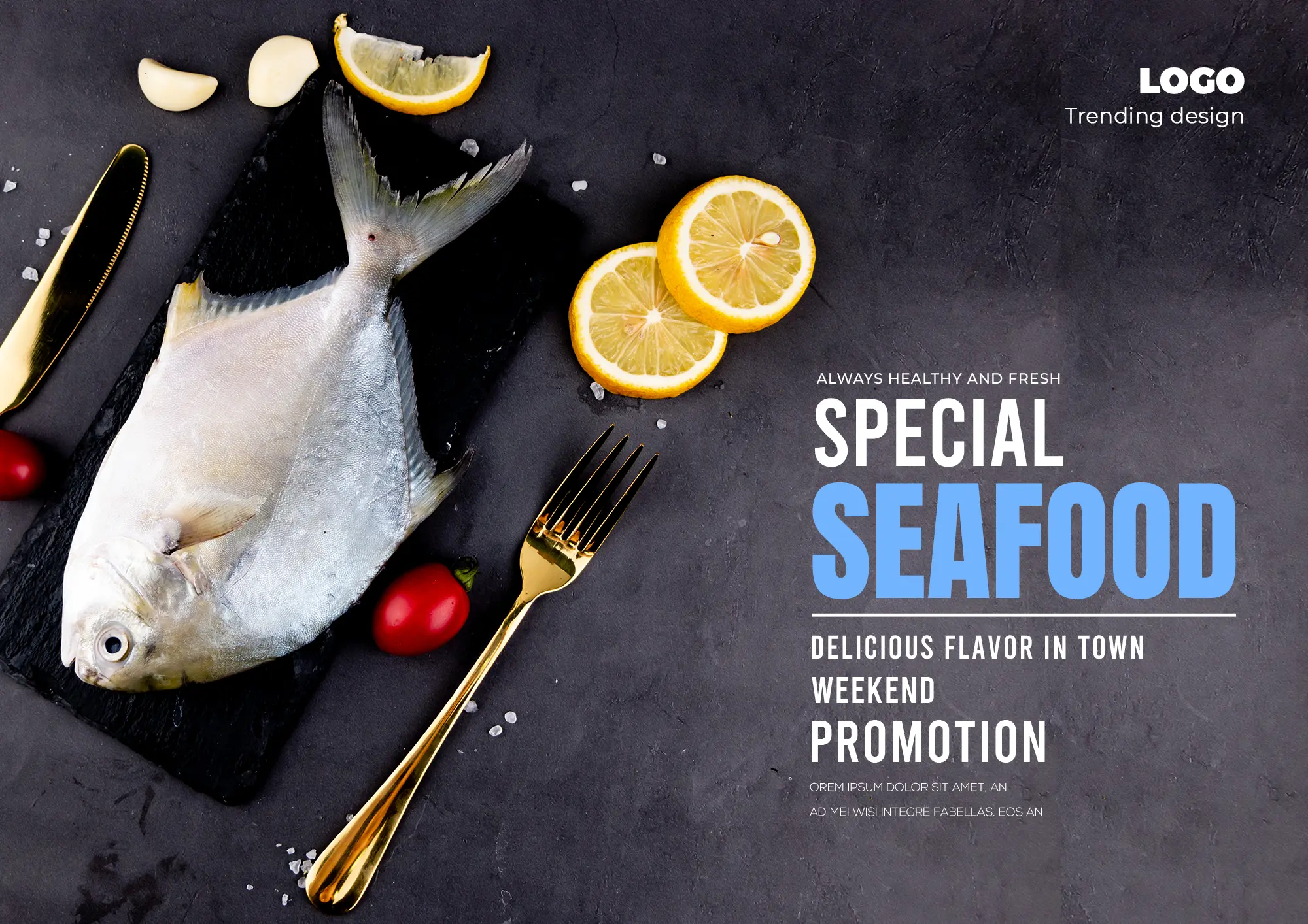 柠檬海鲜餐具美食餐饮餐厅宣传海报图片