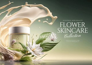 花卉植物面霜化妆品美妆时尚创意海报