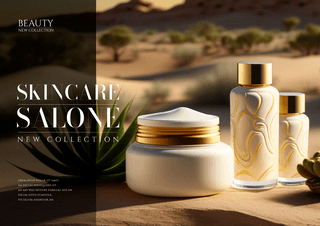 沙漠植物化妆品套组创意简约宣传海报