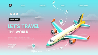 地图坐标海报模板_旅行线路世界旅行飞机渐变模板banner
