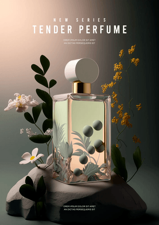 优雅海报海报模板_植物叶子花卉女士香氛香水特写摄影宣传海报