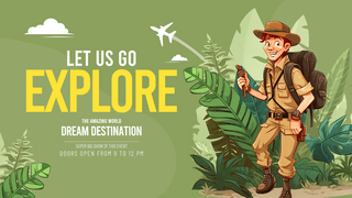 行李海报模板_探索世界环球旅行卡通插画网页横幅
