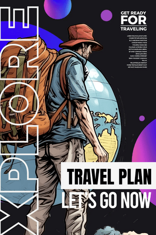 旅行者卡通插画几何色块探索世界社交媒体故事