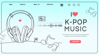 耳机banner海报模板_耳麦线条k-pop音乐概念banner