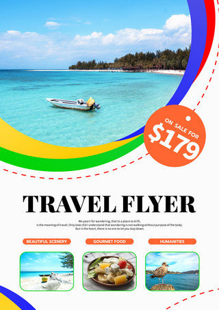沙滩海报模板_彩色旅游传单美丽海边风景旅行模版 向量