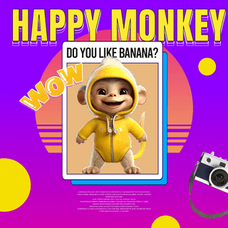 动画人物海报模板_相机可爱3d立体猴子动物角色卡社交媒体广告
