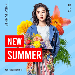 夏日花卉植物女孩宣传促销社交媒体广告
