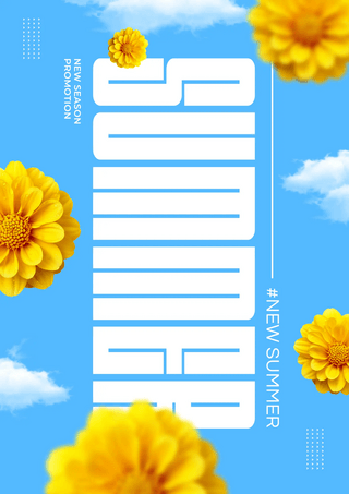 艺术暑假活动海报海报模板_天空白云花卉夏日艺术字促销海报