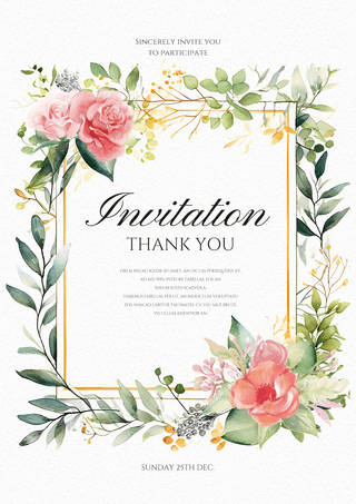 美式边框海报模板_卡通浪漫花卉植物叶子邀请函