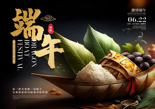 美食美味食物海报模板_粽子美食龙舟创意端午节节日海报