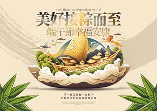 龙舟粽子美食中国端午节传统节日海报