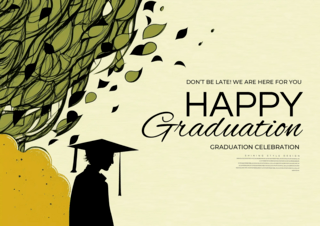 毕业季海报模板_学生人物剪影漂浮叶子毕业典礼宣传海报