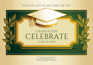 毕业季帽子海报模板_卡通植物叶子复古边框博士帽毕业典礼宣传海报