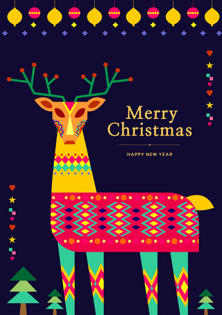 鹿头卡通海报模板_圣诞贺卡斯堪的纳维亚风格圣诞鹿节日贺卡 向量
